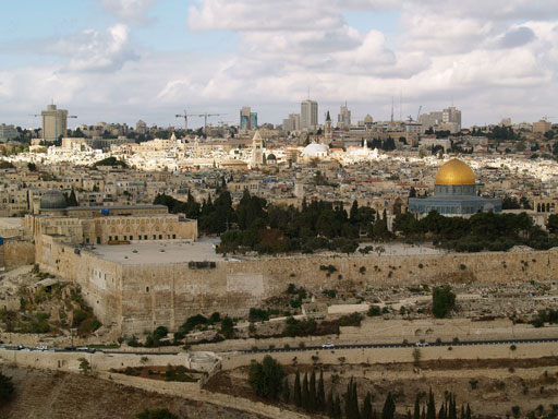 View from Mount Olives of Aqsa and dome of the rock